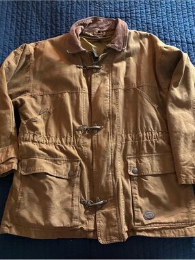 Vintage Tan Canvas Field Jacket with Brown Corduroy Collar, Insulated